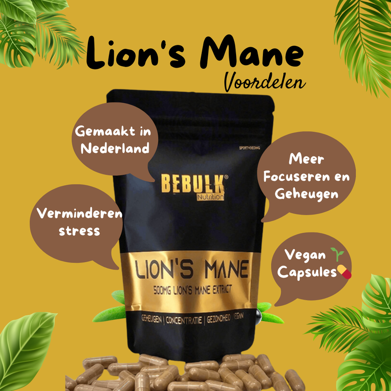 Lion's Mane 500mg Paddenstoel - Vegan - BeBulk Nutrition