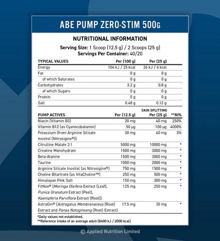 ABE PUMP - ZERO STIM PRE-WORKOUT - 500g - Applied Nutrition